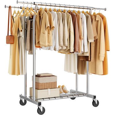 Portant à vêtements robuste capacité de charge de 700 lb - Portant à vêtements portatif avec tablettes pour suspendre les vêtements, organisateur de garde-robe en métal sur roulettes pour la chambre à coucher, la lessive, le magasin