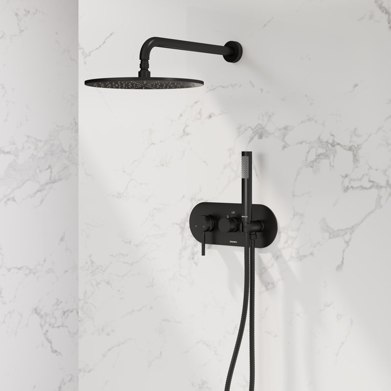 Système de douche à 2 fonctions Angelsey avec valve à pression équilibrée, pomme de douche ronde solide de 12 pouces et douche à main en nickel brossé