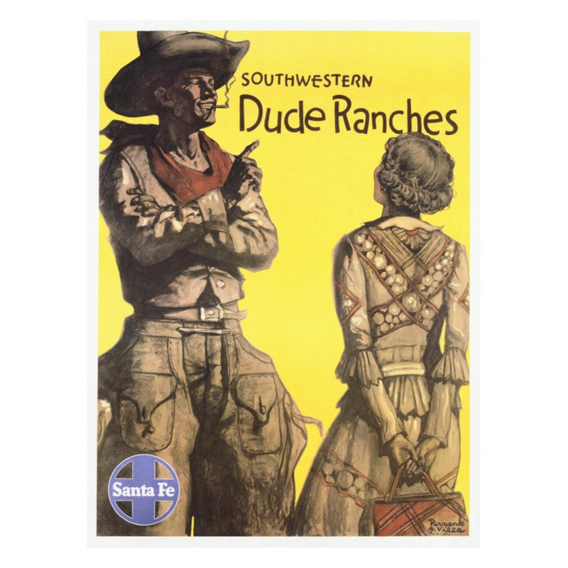 «Southwestern Dude Ranches», affiche par Hernando, H 28 po x l 22 po