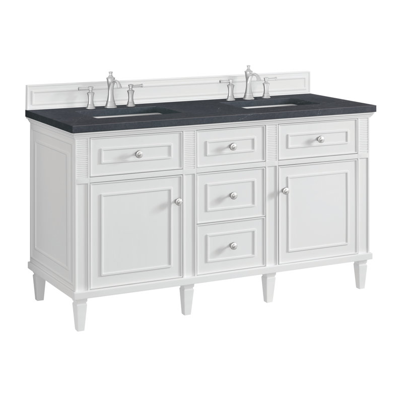Lorelai 60'' W Double Vanity, Charcoal Soapstone, Bright White, 8" Widespread