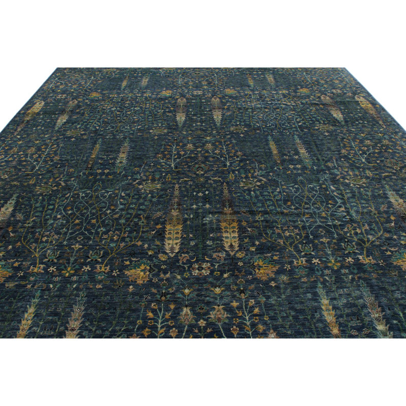 Tapis traditionnel bleu marine et multicolore 10 x 14
