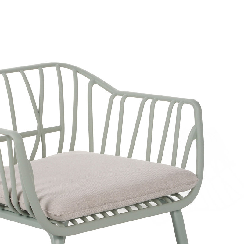 Outdoor Patio PP Club Chair With Cushion, Set Of 2, Weather-Resistant And Modern Design For Indoor Or Outdoor Use., Beige