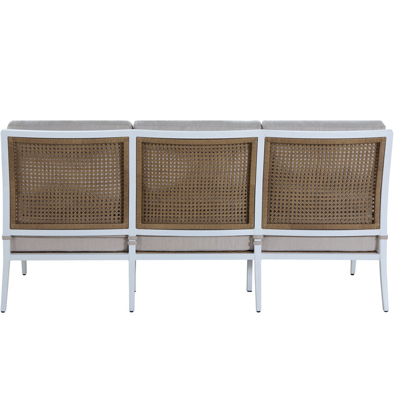 Bermuda Aluminum and Cane Sofa, Welt + Standard Fill, Availa Natural White, Chalk/Natural Cane
