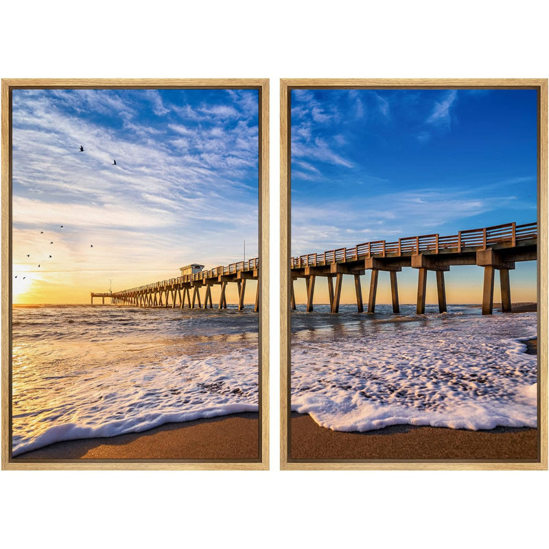 " Tropical Vibrant Ocean Seascape Pier Horizon Nature Landscape Photography Decor " 2 - Pieces, 36" H x 24" W, Natural