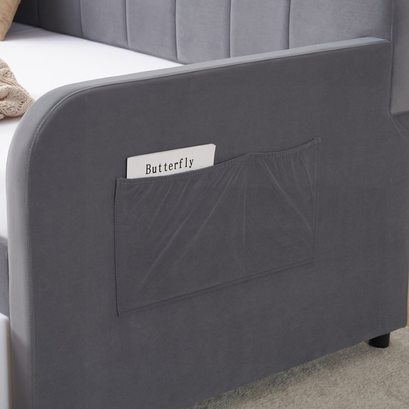 Twin Upholstered Daybed Frame with Trundle, Grey