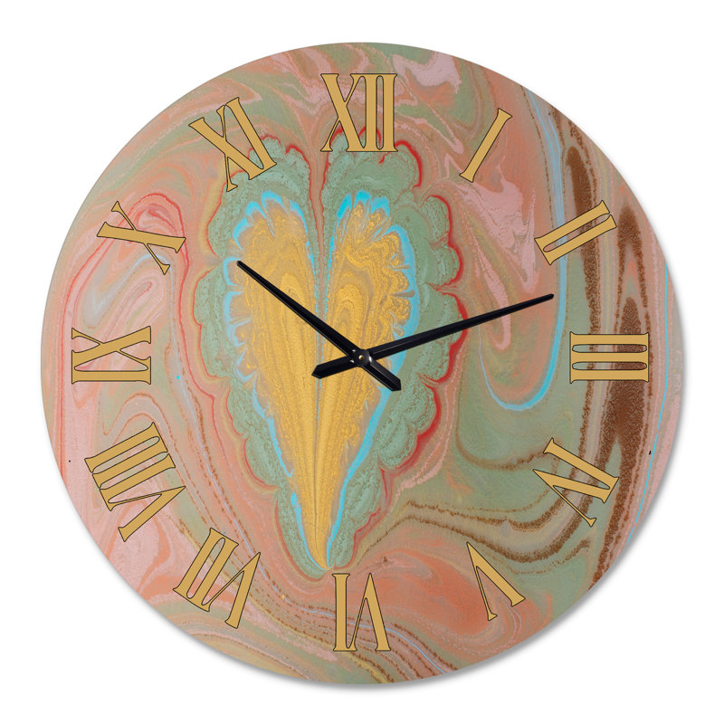 Marbled Flower Heart - Modern Wall Clock, Large