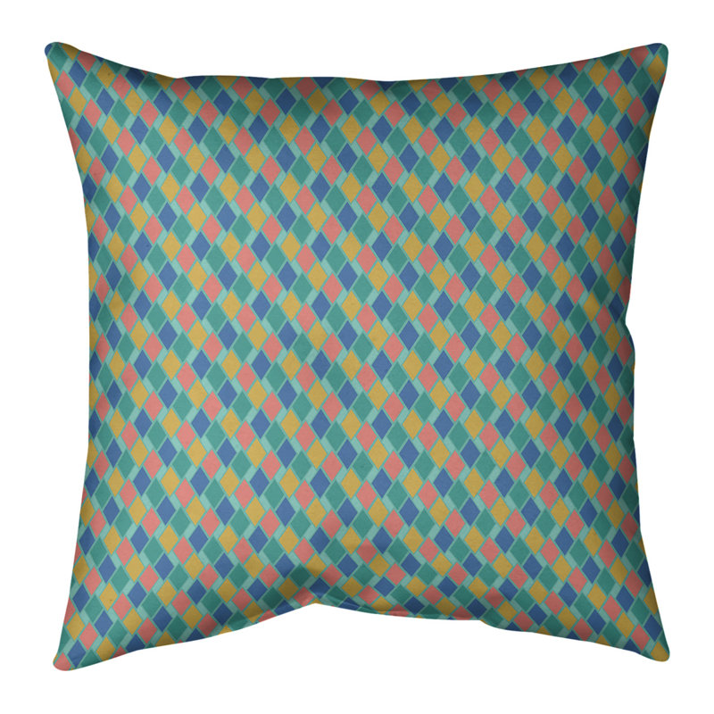 Coussin décoratif carré à losanges rétro Katelyn Elizabeth, 18 po x 18 po, Vert / pêche / bleu