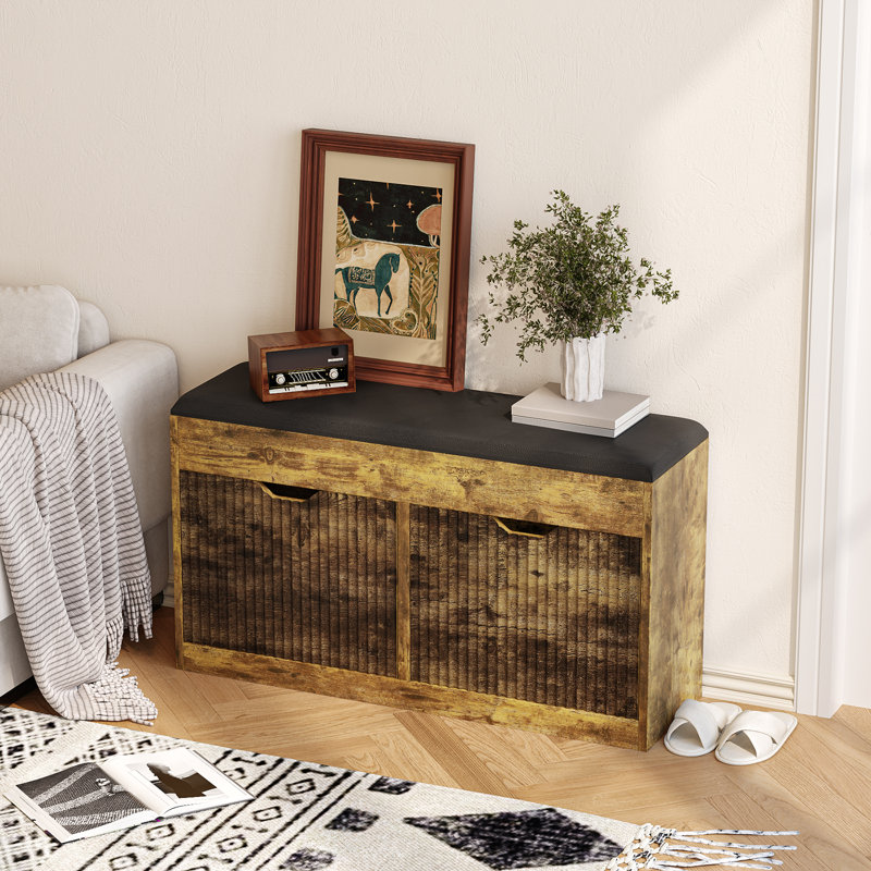 39"Pair Shoe Storage Bench  with 2-Tier Flip Drawers and Top Hidden, Dark Brown