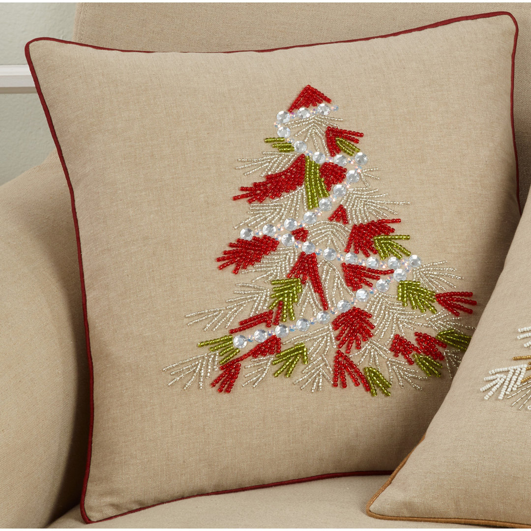 Lumières Collection Beaded Christmas Tree Pillow, Cover Only Saro