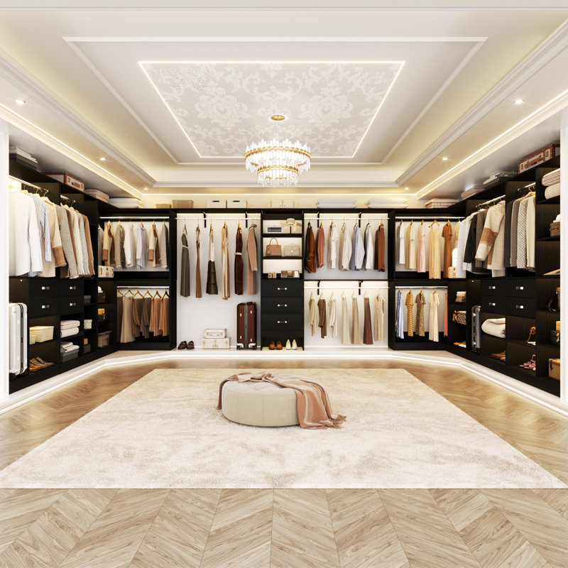 127.5” x 86.8” Closet System with Wooden Drawers(Adjustable Width), Black