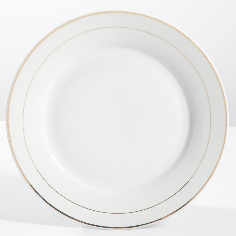Service de table 16 pièces Gibson Palladine, double bande dorée, céramique fine
