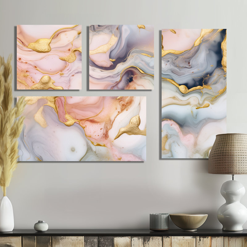 «Rose and Gold Tender», art mural sur toile 4 pièces, Toile tendue, Ne s’applique pas