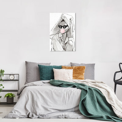 «Take A Break, Luxury Bathtime Bubblegum Woman Glam White» par Oliver Gal - impression sur toile tendue