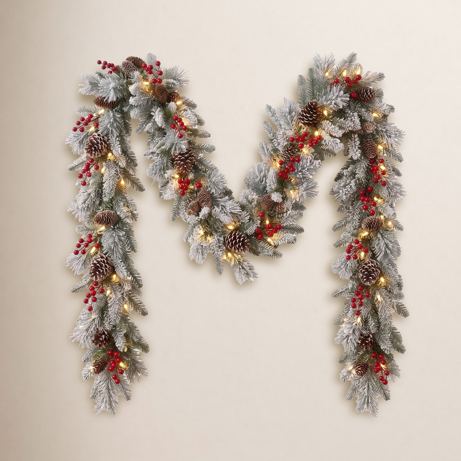 108" Frosted Pre-Lit Berry Christmas Garland