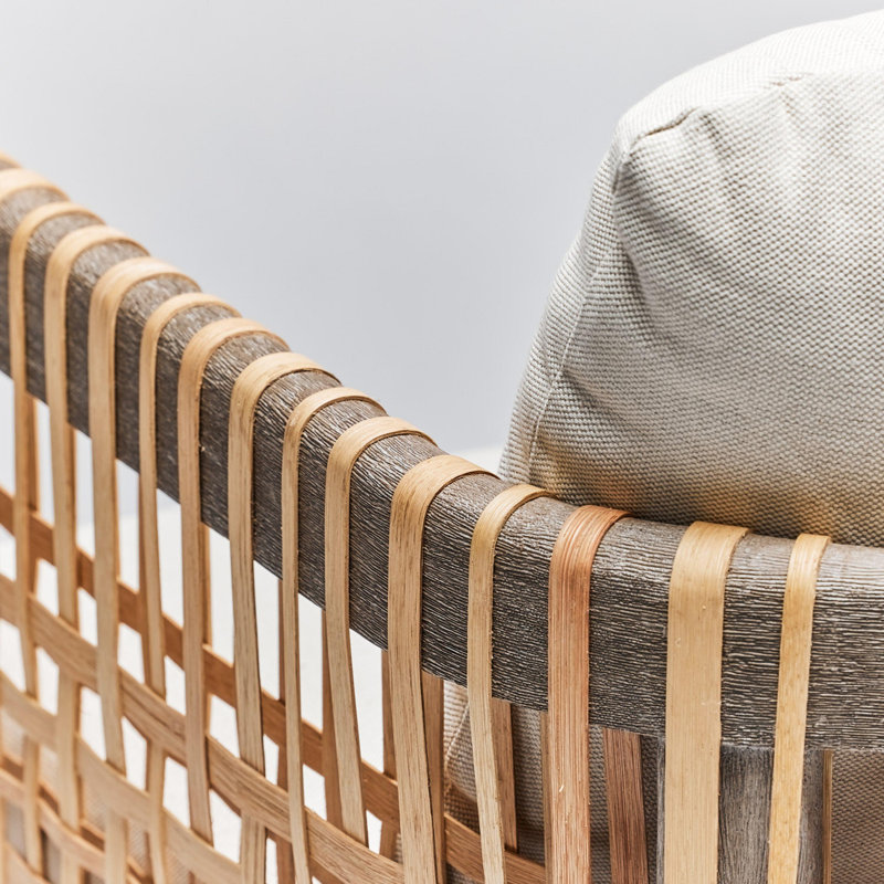 Fauteuil Palms, Cérusé blanc, Tissage crème naturel