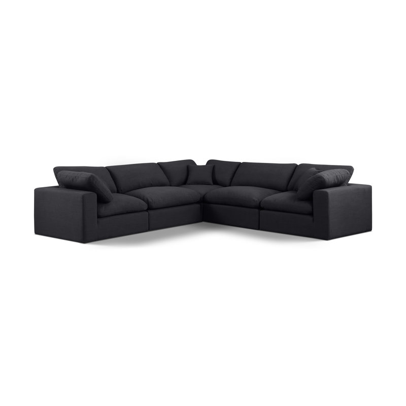 Canapé modulaire 5 pièces rembourré, Tissu texturé en lin noir