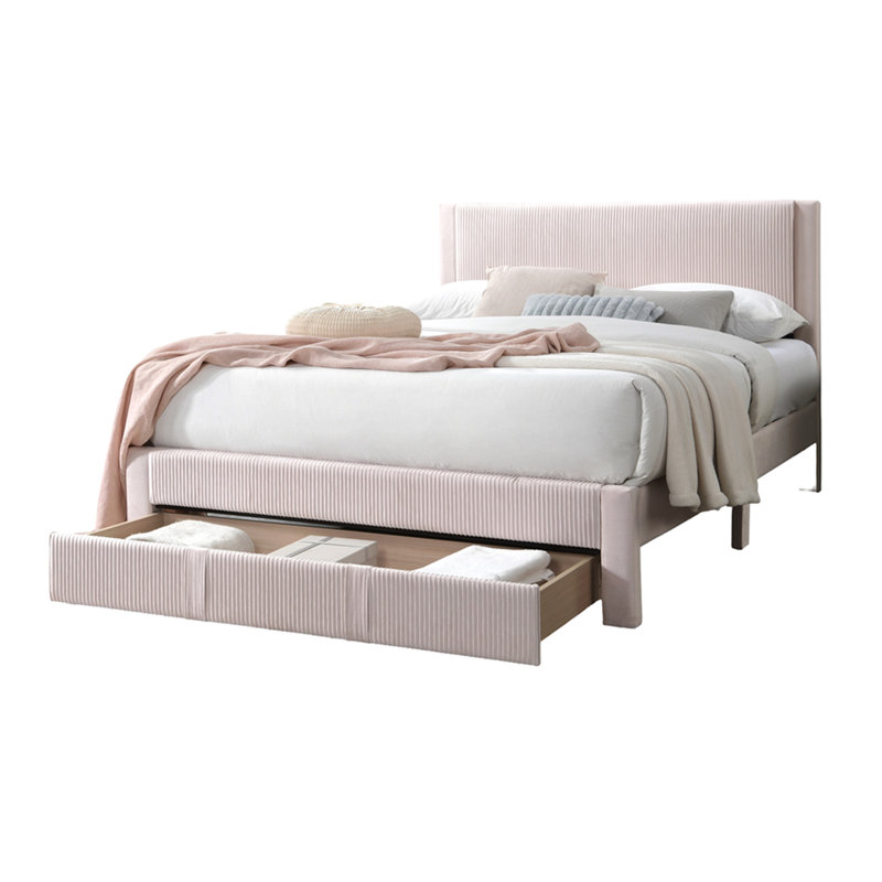 Mobilier de chambre à coucher contemporain de style contemporain en velours côtelé avec tiroir et rangement