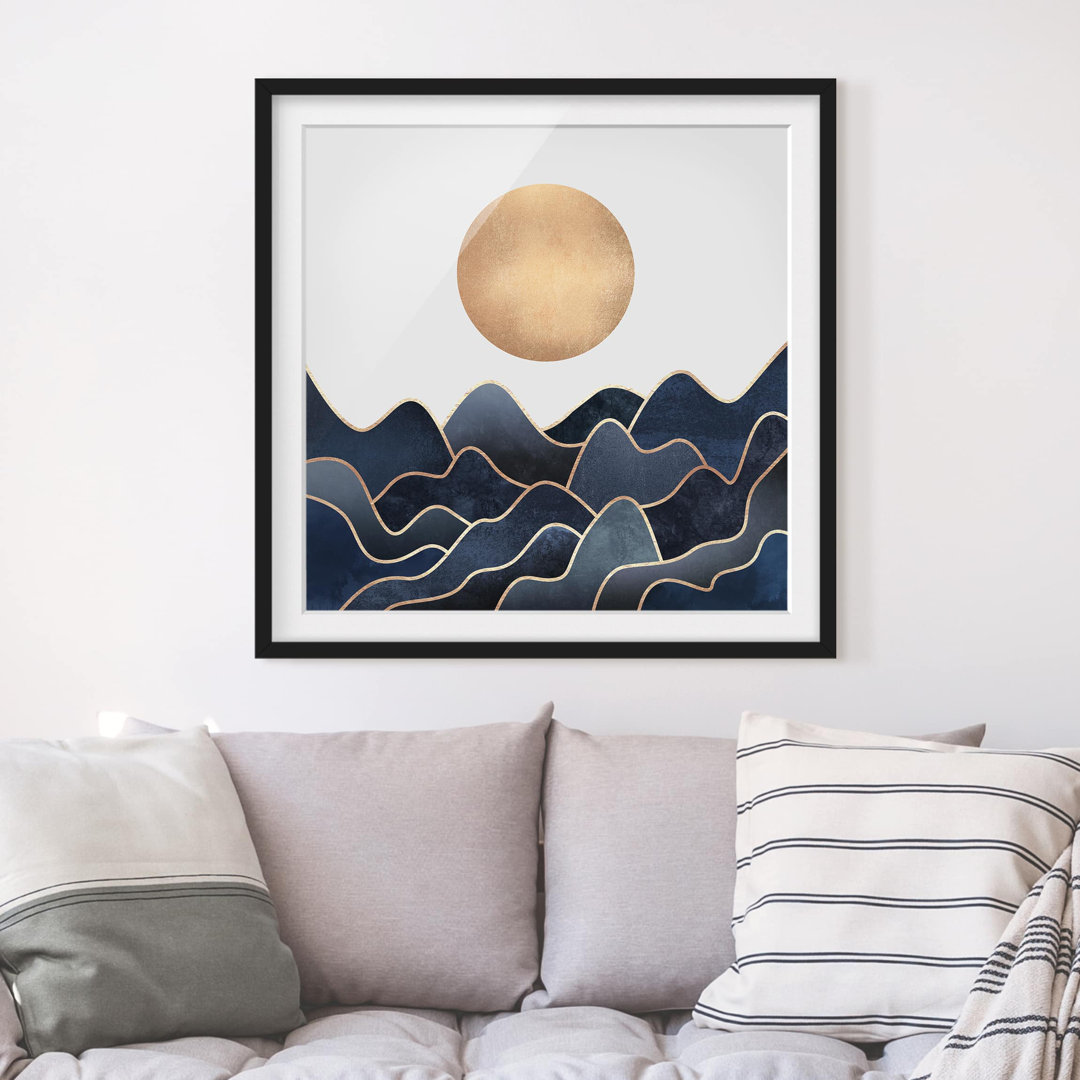 Gerahmtes Poster Golden Sun Blue Waves