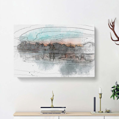Sketch of the Montreal Skyline in Abstract - Wrapped Canvas Drawing - Wrapped Canvas