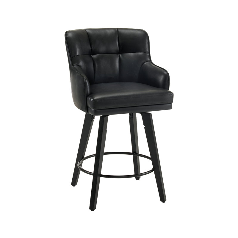 Tabouret de bar 26 po pivotant sur 360 ° à hauteur de comptoir 26 pi, chaises de îlot de cuisine avec pieds en bois, Noir, 1