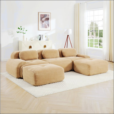 Canapé en forme de L de 82 po en velours côtelé doux, conception modulaire, combinaisons multiples, accoudoirs courbés, aucun assemblage requis, éponge à haute résilience, idéal pour les salons, les aires de repos et les chambres à coucher