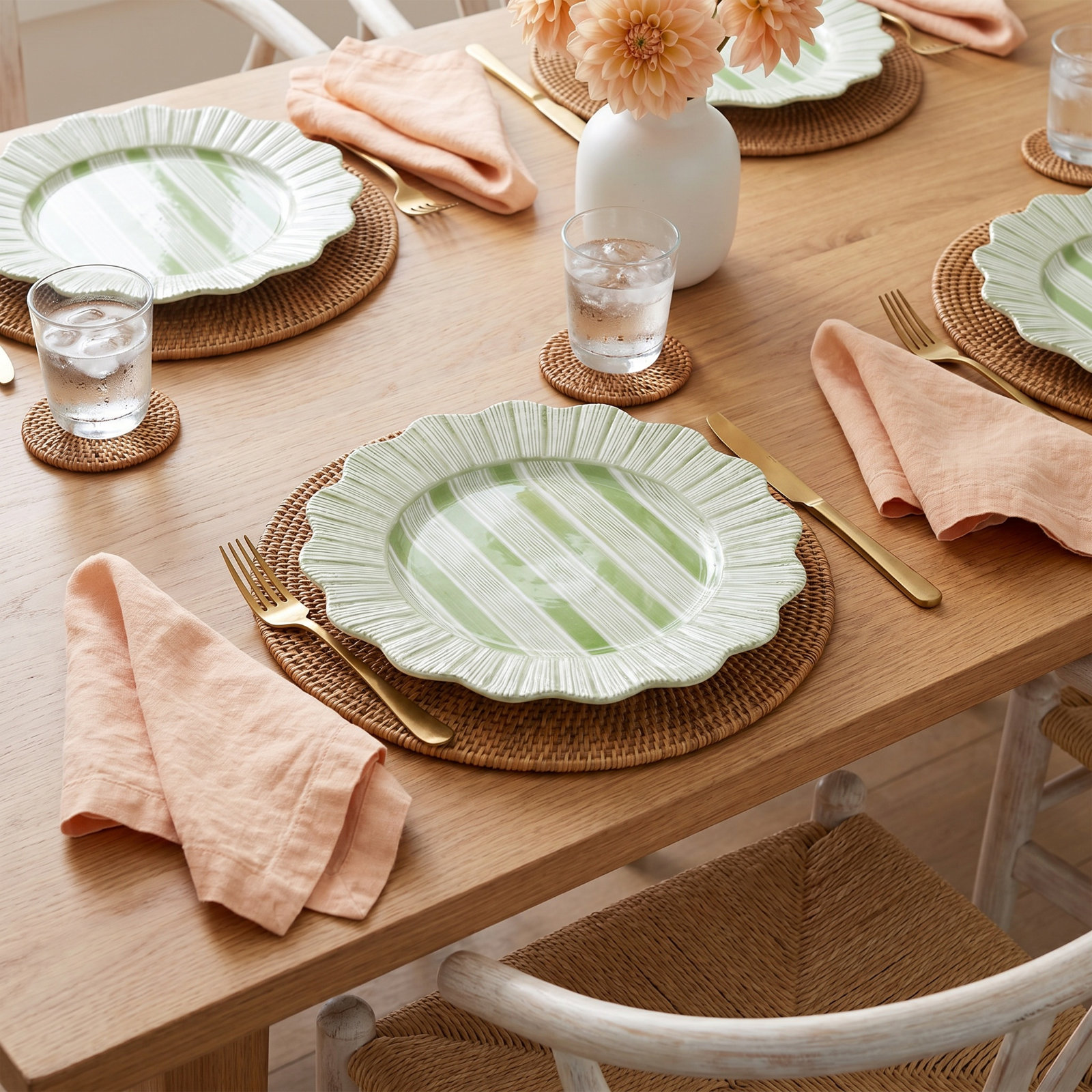 Cabana Stripe Melamine Dinner Plates, Seagrass