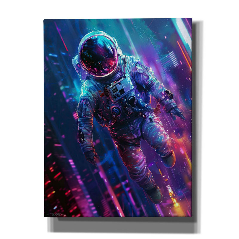 «Digital Space Blue and Mauve 1» par Momart, art mural sur toile, H 16 po x l 12 po x P 0,75 po
