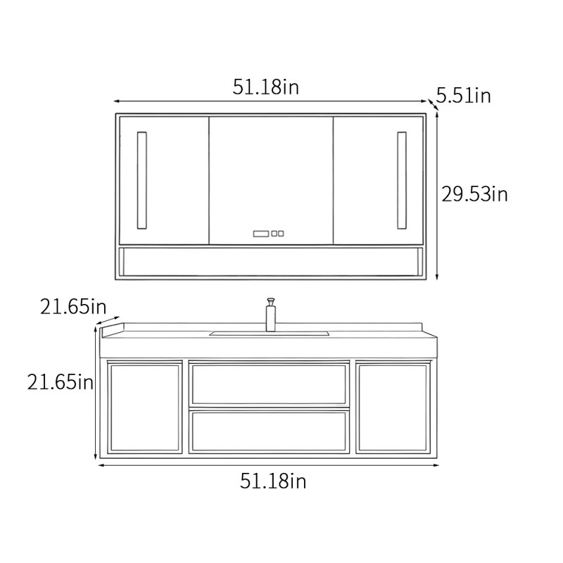 Bathroom cabinet light luxury modern style., White, 21.65" H x 51.18" W x 21.65" D