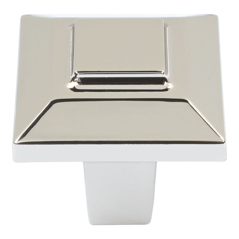 Trocadero 1 1/2" Length Square Knob, Polished Nickel