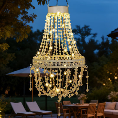 32'' Solar Crystal Hanging Chandelier Outdoor Decorative Garden Light for Gazebo, Wedding, Party, Tree Gift for Mom