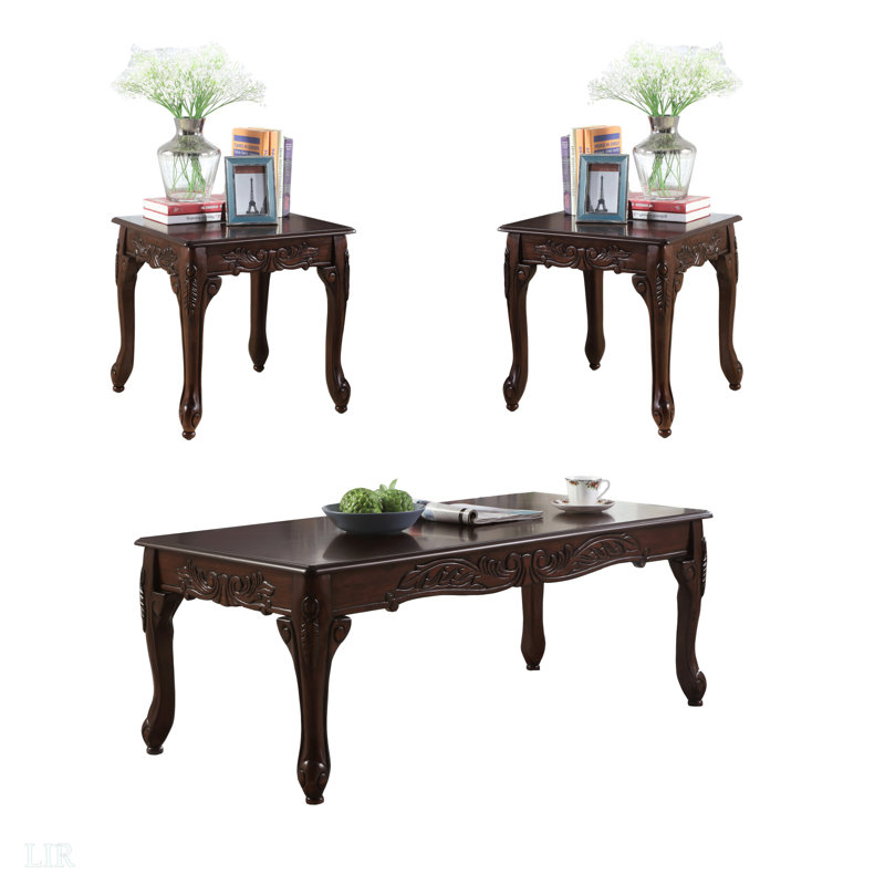 3Pc Dark Cherry Finish Coffee & End Table Set, End Table