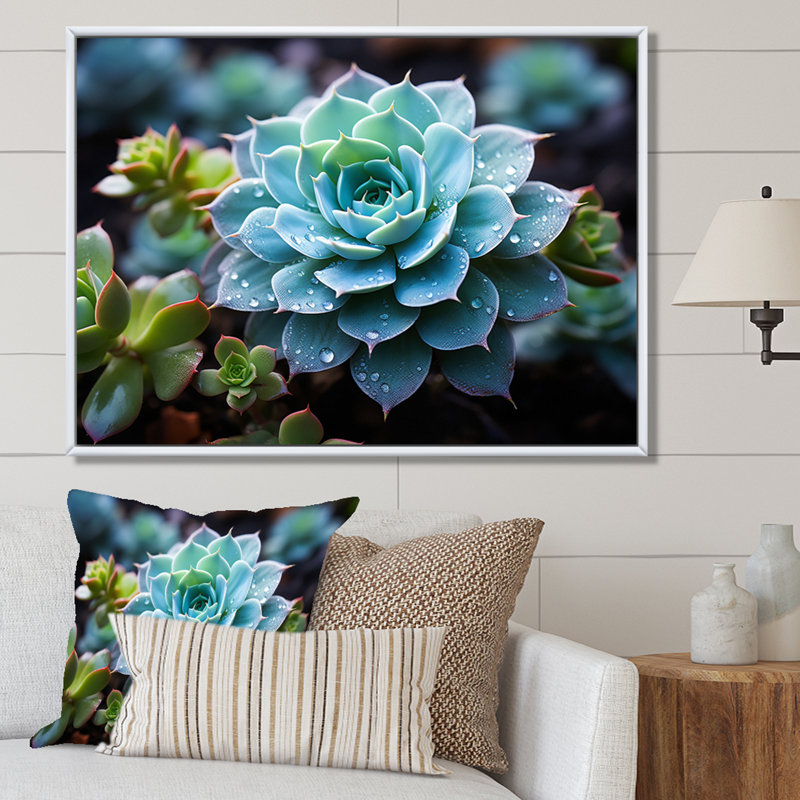 Bleu succulent serein, Cadre flottant blanc, H 12 po x l 20 po x P 1 po