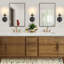 Ensemble de 2 appliques murales modernes, luminaires de salle de bain câblés noirs et dorés avec abat-jour en verre transparent, éclairage d'intérieur pour la salle de bain, la chambre à coucher, le salon et le couloir