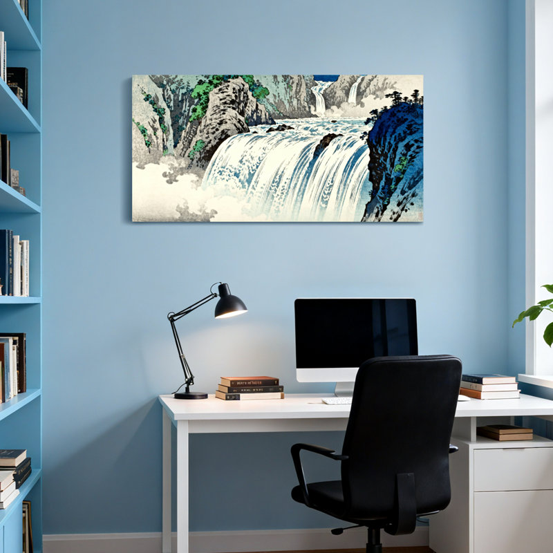 «Landscape & Nature Waterfall Cascade Mountain Landscape», reproduction d'art, H 24 po x l 48 po