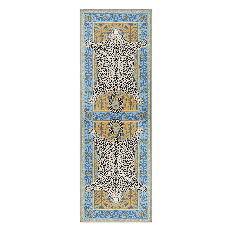 Tapis bleu / jaune / beige lavable à la machine Alinda, Tapis de couloir 2 pi 6 po x 8 pi