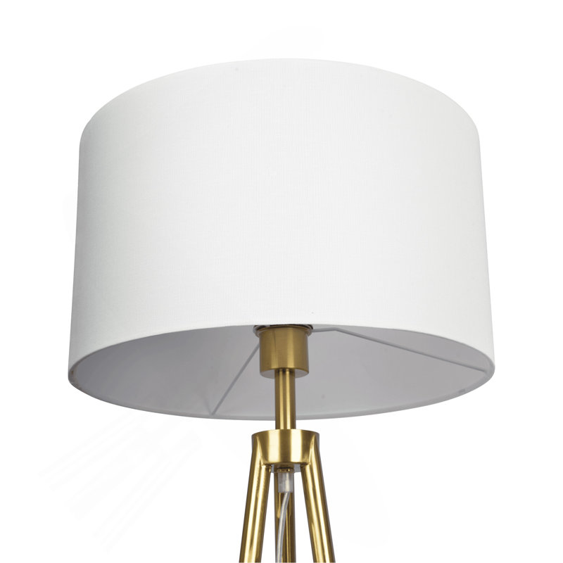 Sway Brassed Gold Floor Lamp With On/Off Switch Triple Legs White Fabric Shade