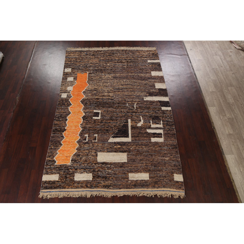 Tapis marocain abstrait en laine noué à la main 7 x 11