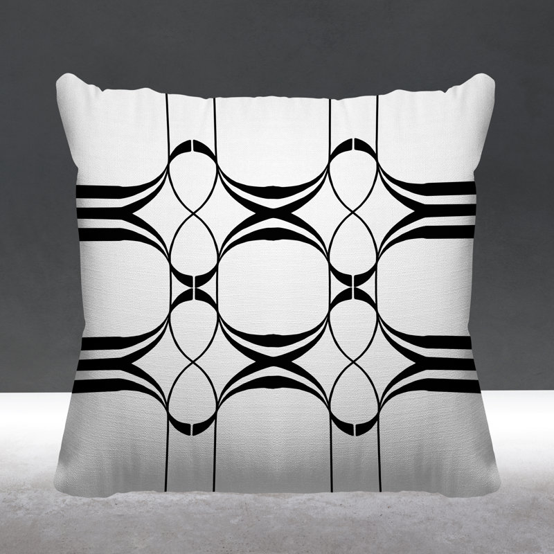 Coussin Tribal Abstract, L 15 po x H 15 po, Blanc