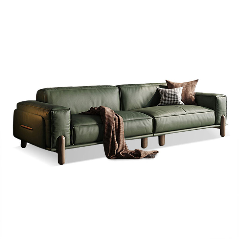 Coussin modulaire en cuir véritable, H 37,01 po x l 98,03 po x P 29,13 po, 3, Vert olive