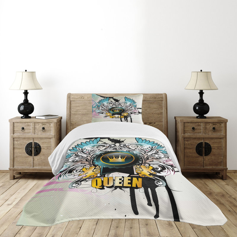 Ambesonne Queen Bedspread Set 2 Pcs Arms Shield Design Twin Multicolor