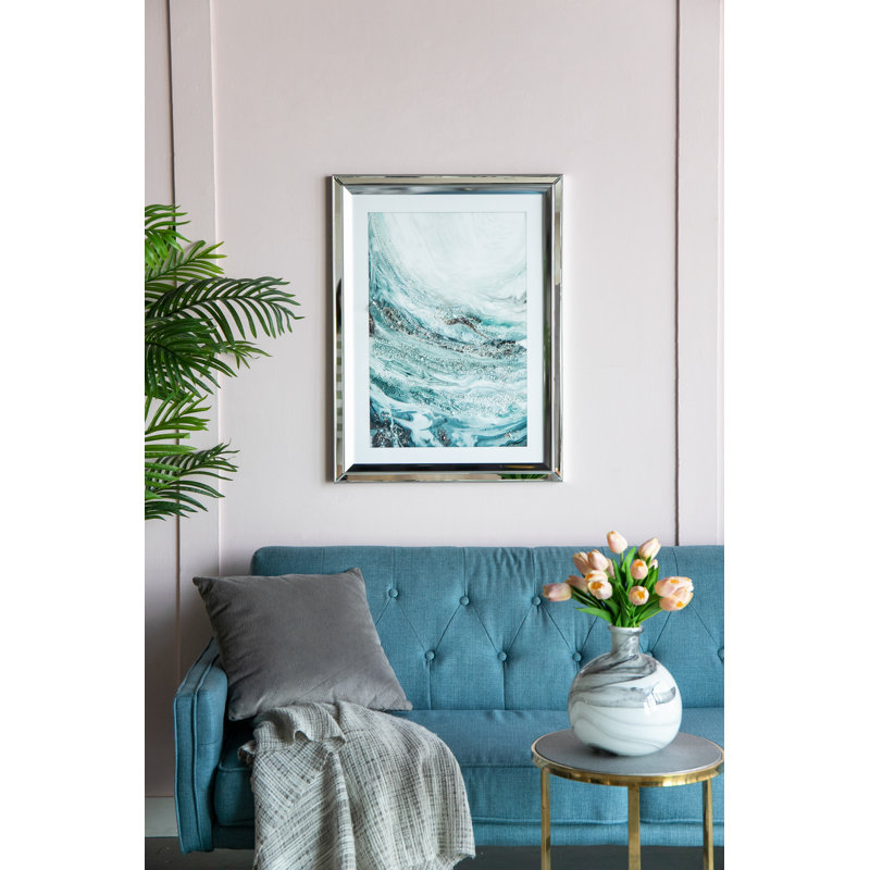 Aurora Crystal Mirror Framed Wall Art - Set Of 2 - 23.5" X 31.5" - Blue/White/Beige (Set of 2)