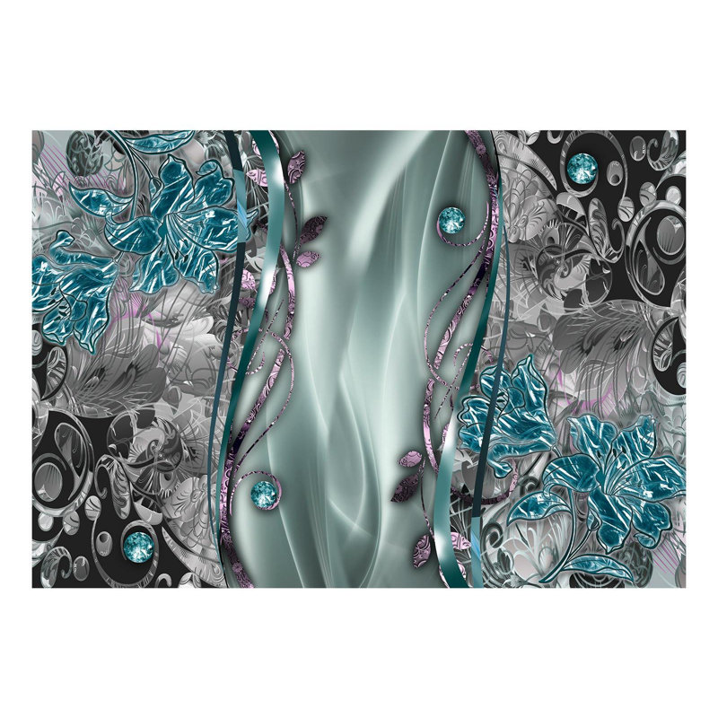 Murale Peel & Stick Glam - Rideau floral turquoise, L 82 po x l 115 po