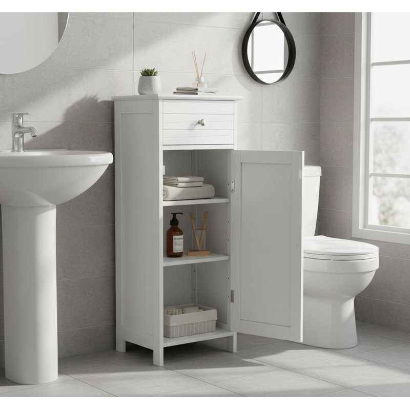 Engineered Wood Bathroom Cabinet, White