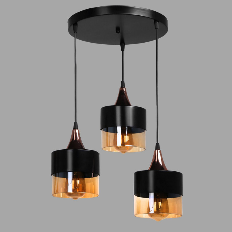 Lustre industriel scandinave, structure en métal noir, hauteur réglable de 9,8 à 27,6 po | Bouchon en verre cuivré, diamètre 11,8 po | Douille E27, 40 W maximum, peinture électrostatique séchée au four | Parfait pour la décoration intérieure mod