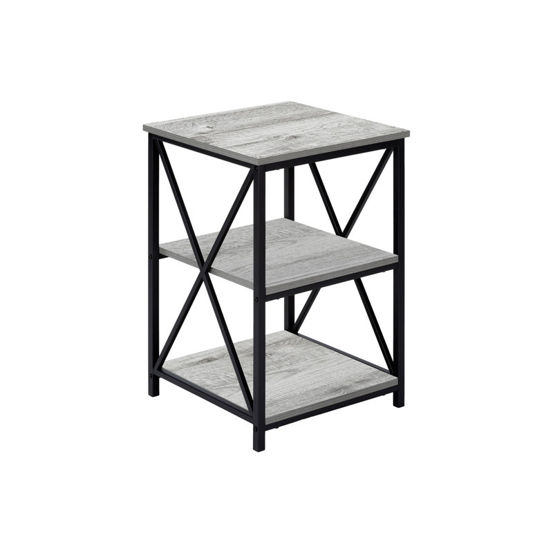 Accent Table, Side, End, Nightstand, Lamp, Laminate, Metal, Black, Gray
