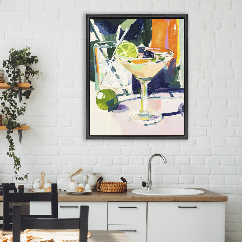 Cadre flottant Vibrant Summer Cocktail, design par Riley B, H 31 po x l 25 po, Cadre flottant noir de jais