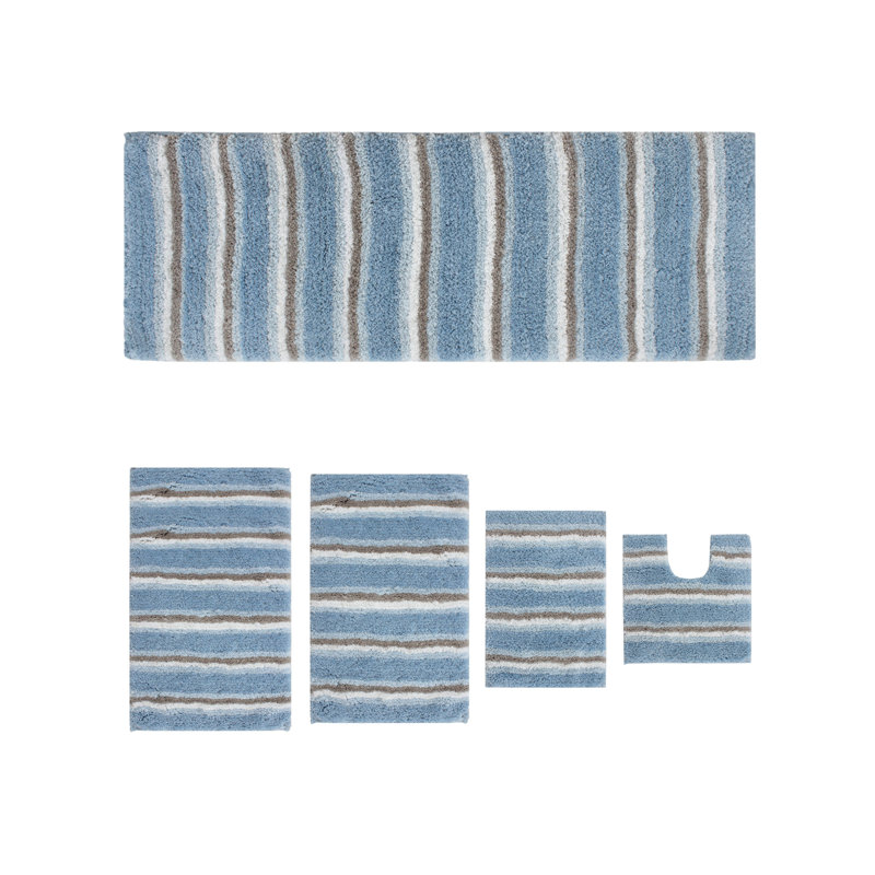 Glamour Collection 100% Polyester Microfiber Bathroom Rug, Non Slip Bath Rug - 5PC Set, Blue