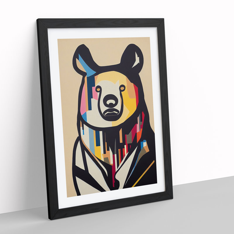 Abstract Bear - Single Picture Frame Print, 64cm H x 46cm W x 2cm D, Black