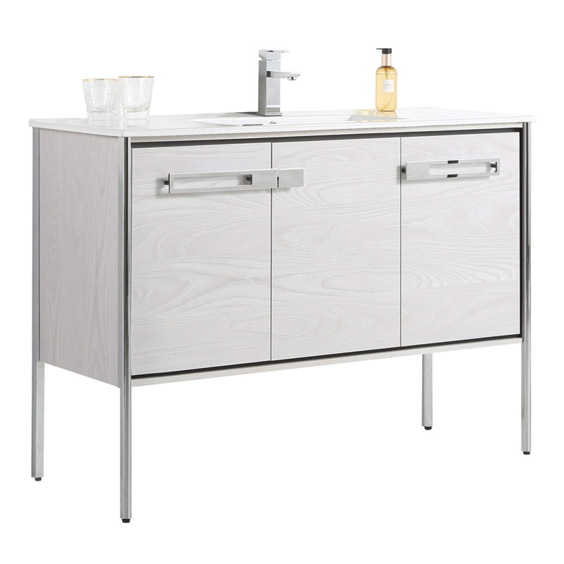 Meuble-lavabo simple 48 po, Chrome poli, Chêne gris doux