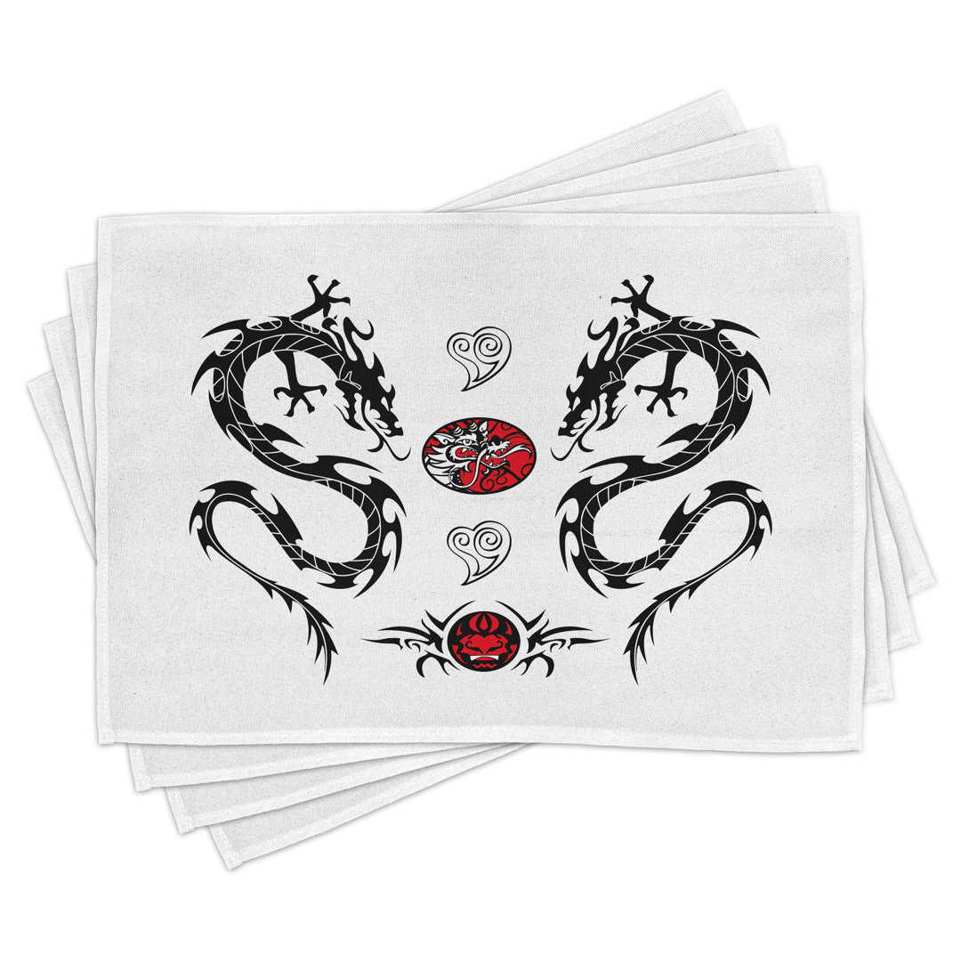 Platzdeckchen 4er Set, Tattoo, Schwarz Weiß Rot